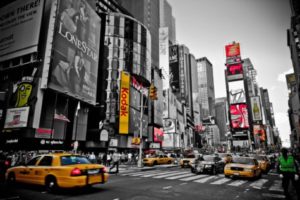 Busy Times Square in New York City borough of Manhattan