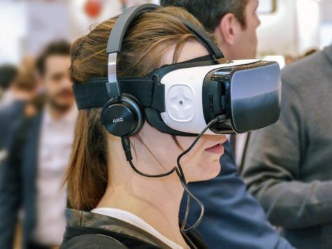 Woman using virtual reality headset