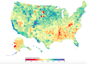 Life Expectancy at Birth by County, 2014