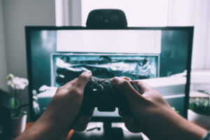 Person playing video game