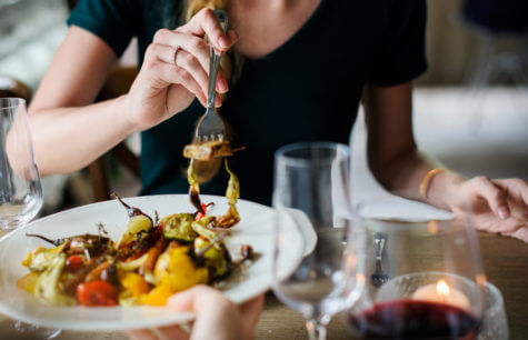 Woman eating dinner
