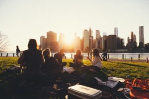 Group of friends having picnic