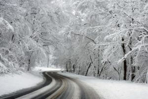 Snow-covered road in winter