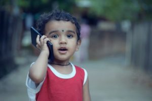 Young boy on smartphone