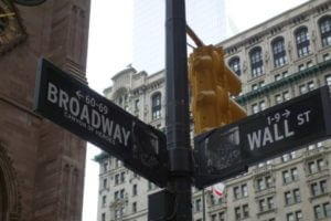 Wall Street and Broadway signs in New York