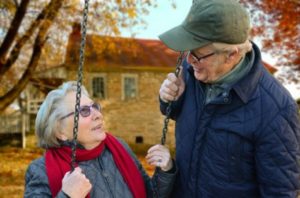 Elderly couple talking