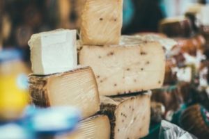 Aged cheese on display