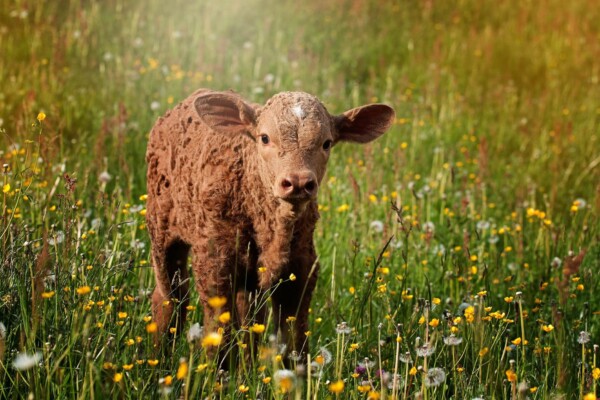 Calf standing in a field