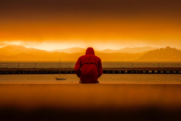 Man alone at sunset
