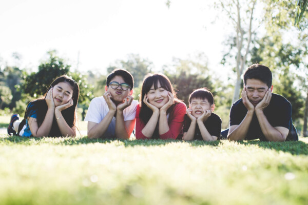 Family of five posing