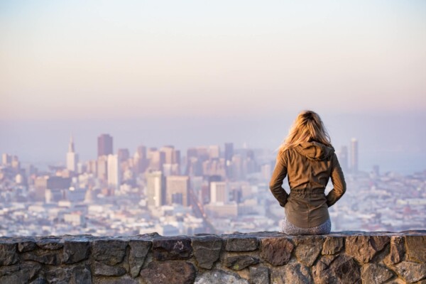 Woman looking at city