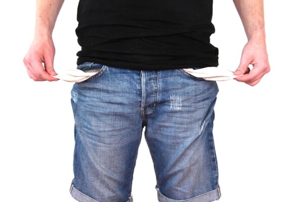 Person with empty pockets