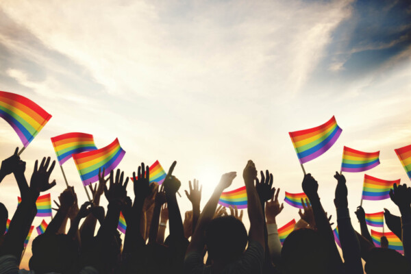 Rainbow flag celebration for same-sex marriage