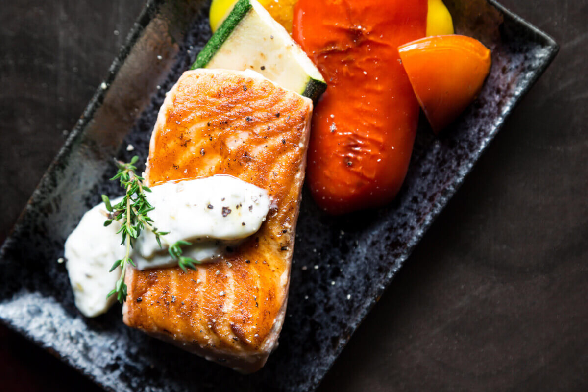 Grilled salmon dish