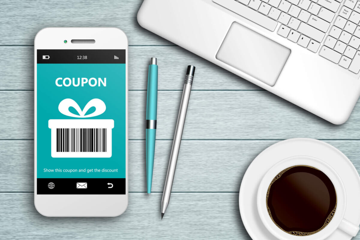 Mobile phone with discount coupon computer and coffee