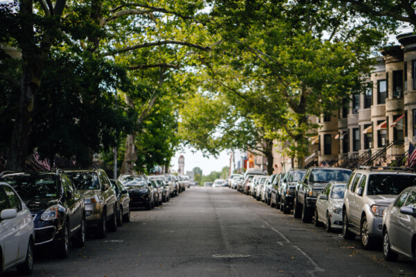 Cars parked on city street