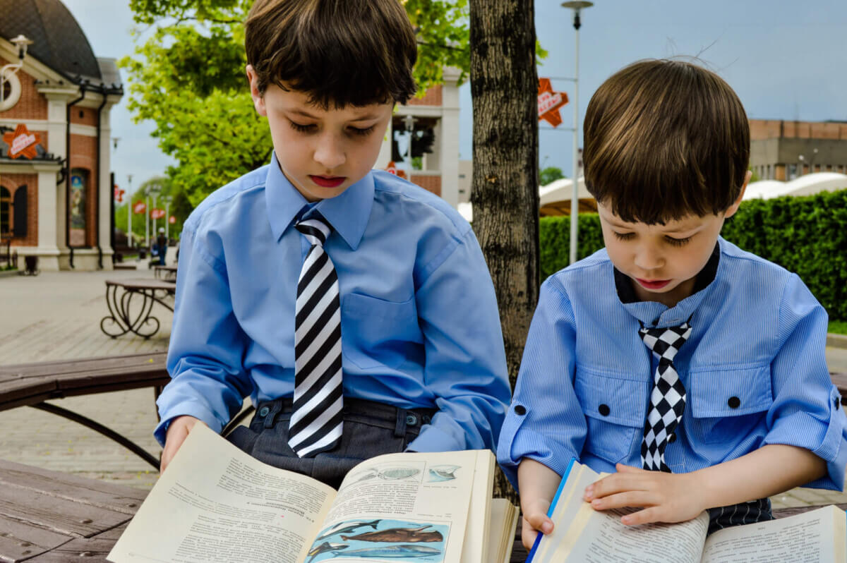 Brother reading books together