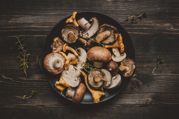 Mixed mushrooms in a pot
