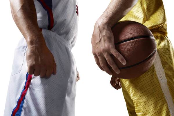 Basketball player facing each other