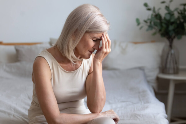 Older woman stressed, possibly from menopause