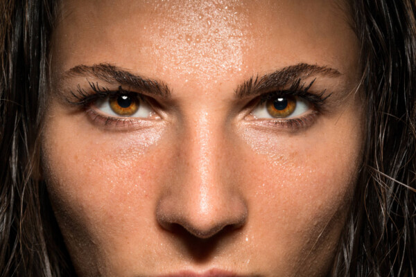 Game face: closeup of athlete's face showing determination