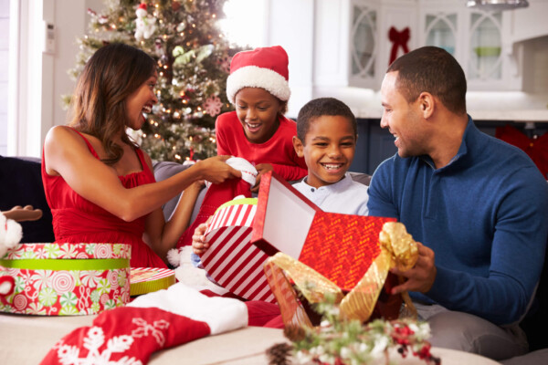 Family opening Christmas gifts