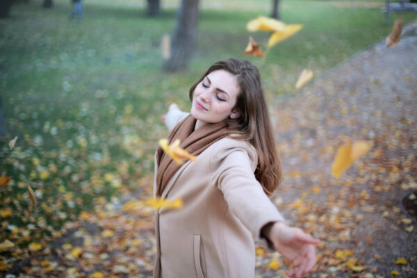 Happy woman alone