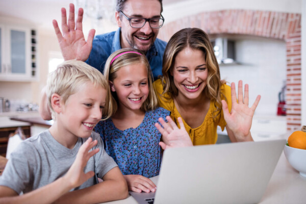 Family using video chat on computer