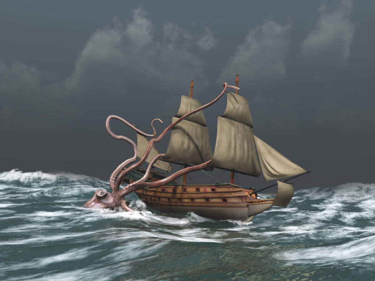 Kraken atacando a un antiguo barco