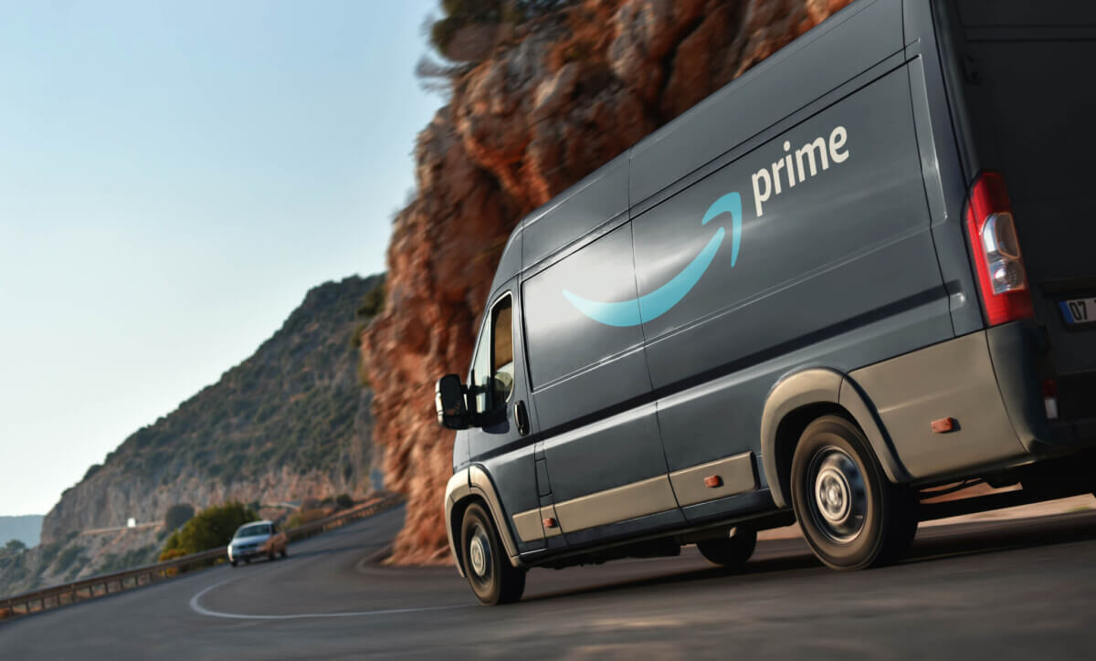Kas / Turkey – 10.08.18: Delivery truck of Amazon Prime