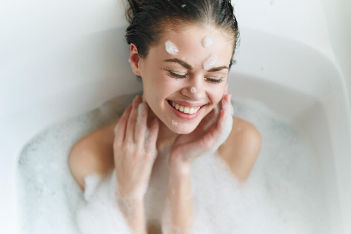 woman taking a bath