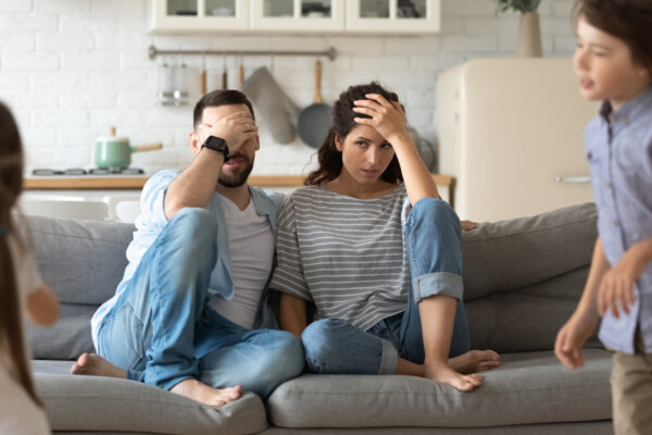 Stressed parents while children fight