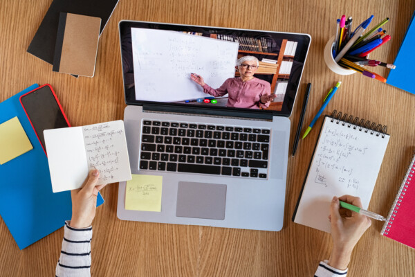 Student taking online education class