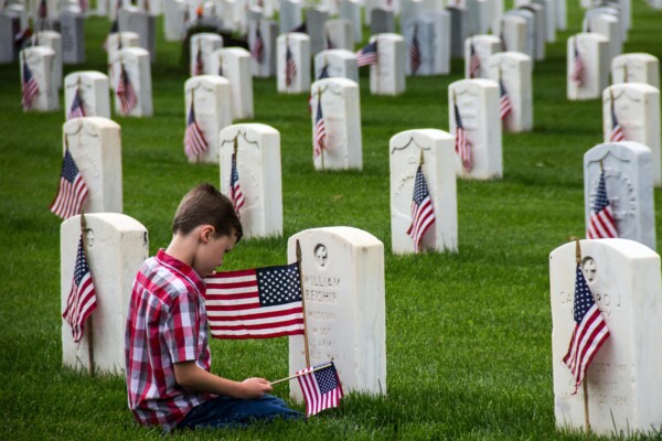 Boy at Veterans Cemetery on Memorial Day