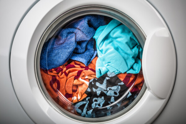 Washing machine with load of laundry inside