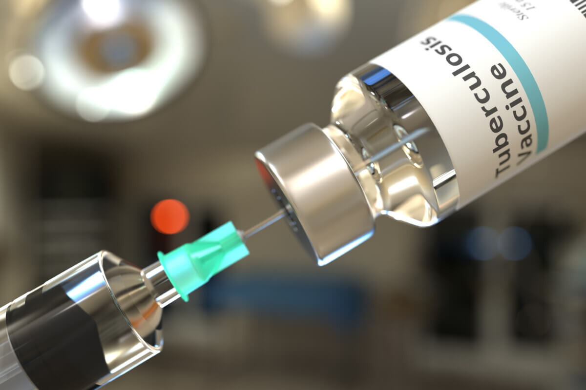 Vial with tuberculosis vaccine and needle of a syringe. 3D rendering