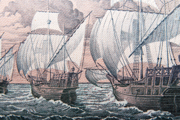 Christopher Columbus arrival on Niña, Pinta, Santa Maria