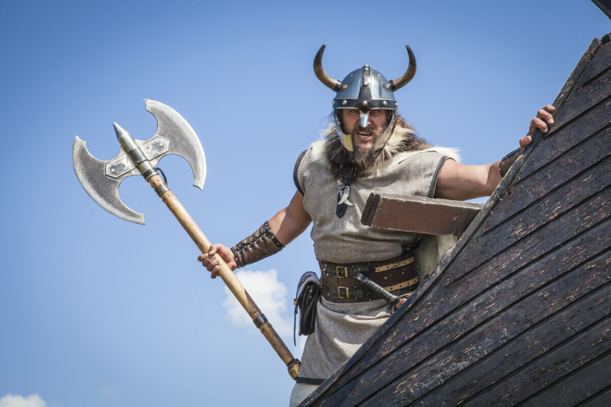 Strong Viking on his ship