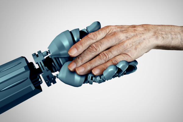 Robot holding hands with senior or elderly adult