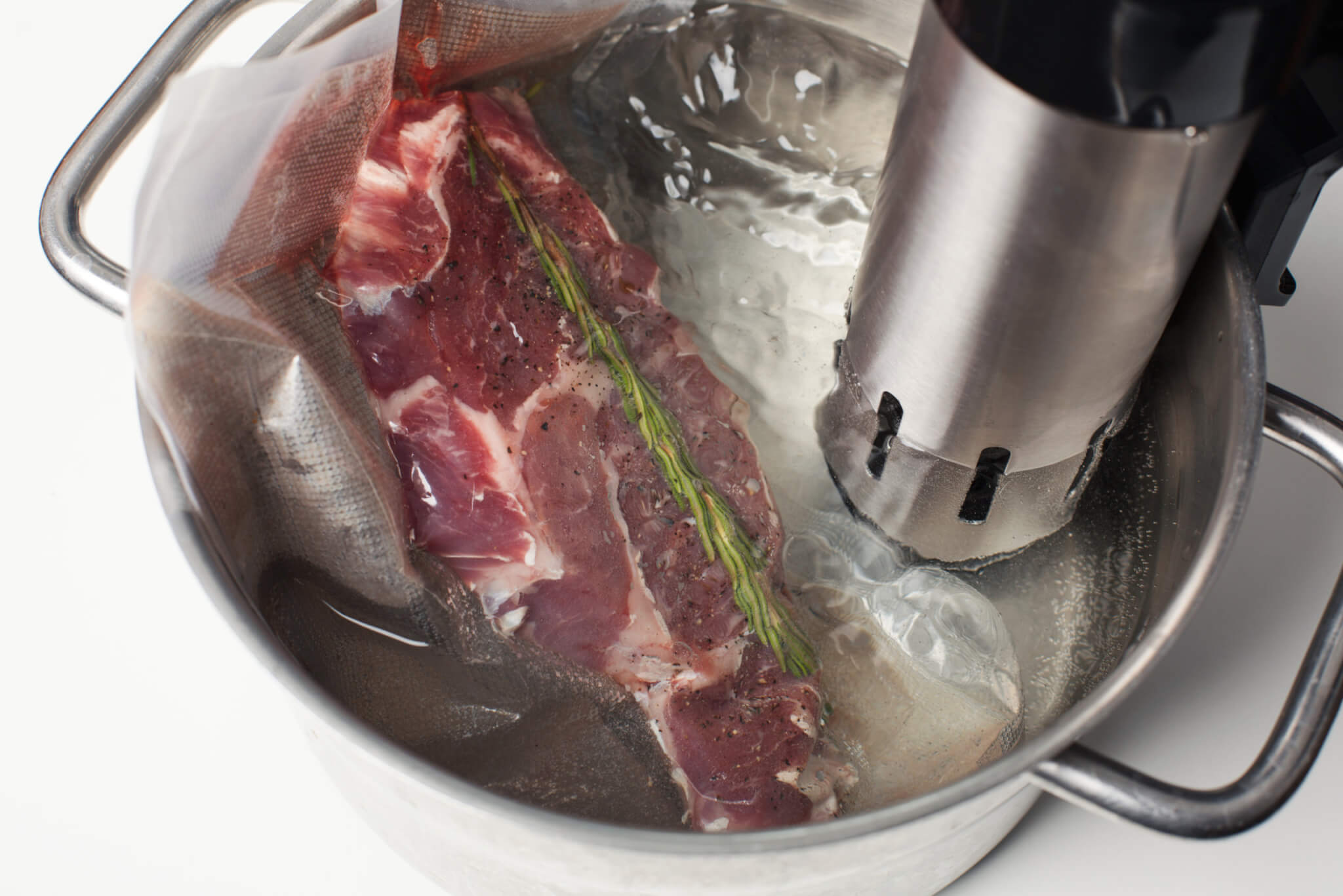 Beef cooked sous vide in pot