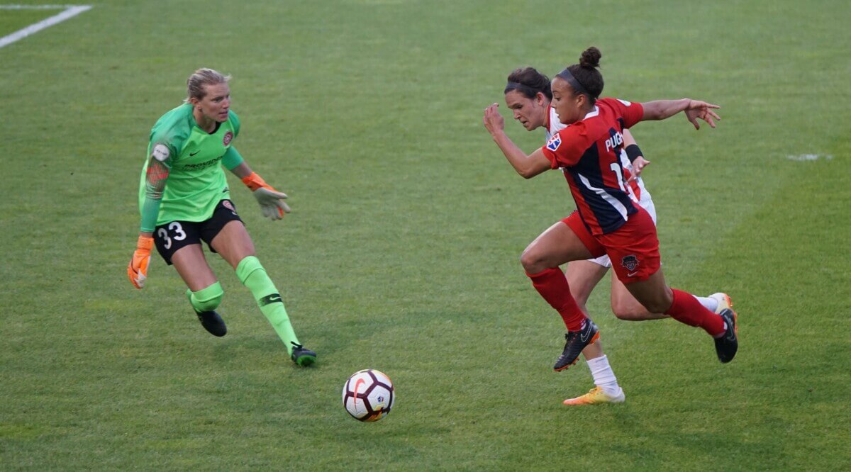 Women playing soccer