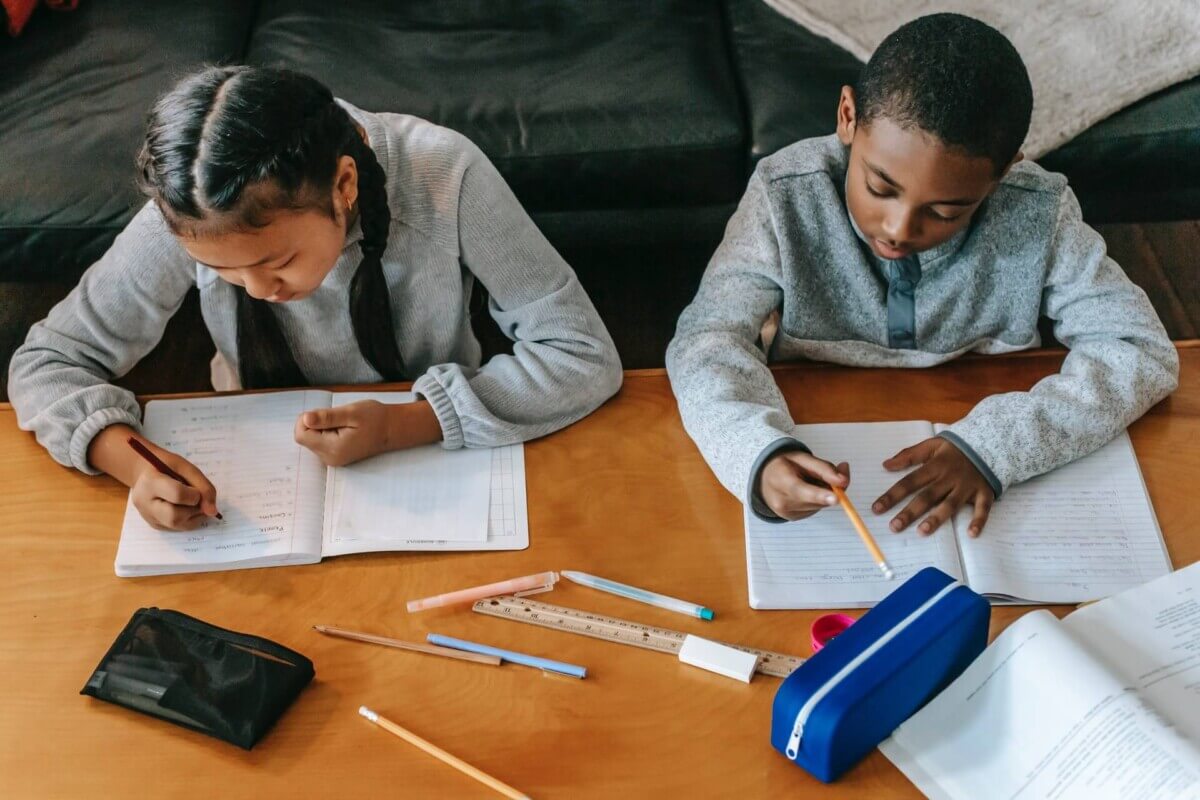 Children doing homework or school work