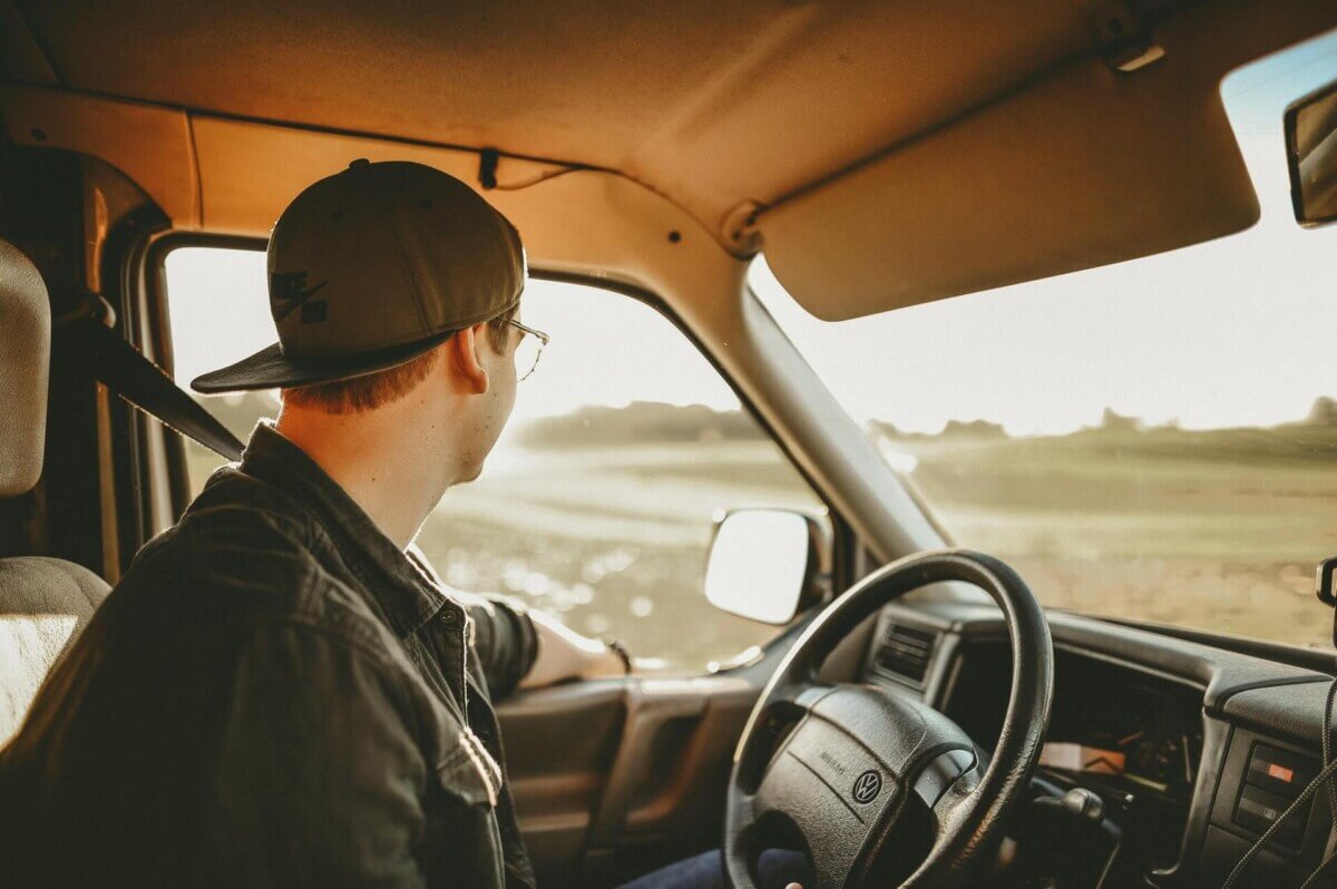 young driver in car