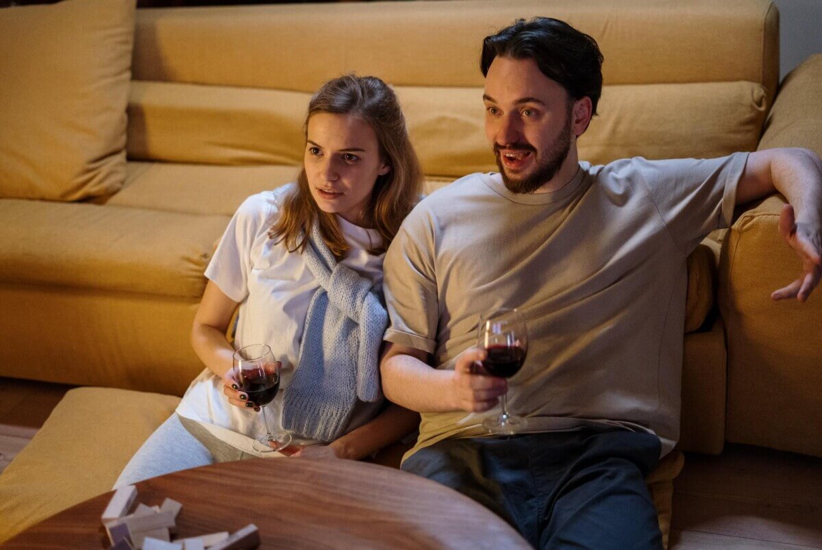 Drinking wine while watching TV