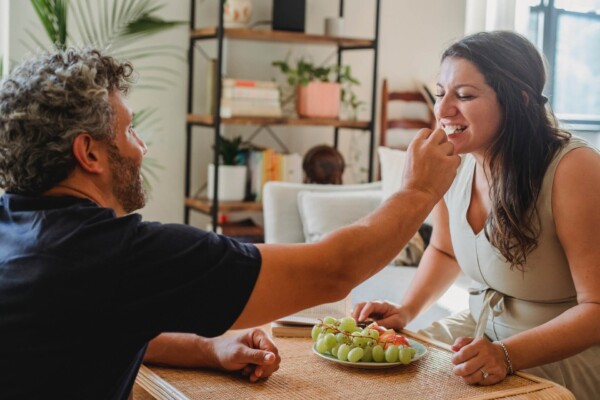 Couple sharing healthy food
