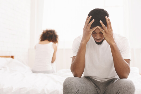 Couple fighting, man sad, upset, stressed