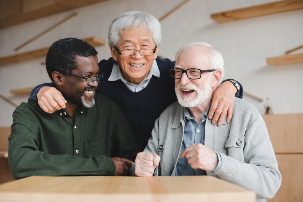 Older, senior men getting together