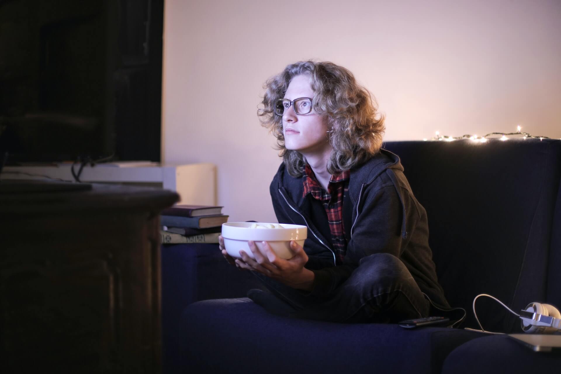watching television