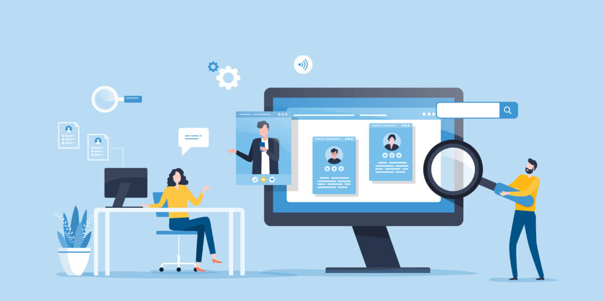 Job hiring process: Managers looking at job candidate profiles