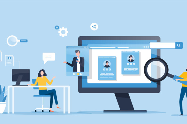 Job hiring process: Managers looking at job candidate profiles